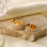Pendientes de aro de perlas artificiales de acero inoxidable geométricos retro 1 par