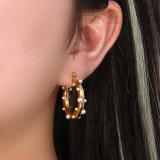 Pendientes geométricos de acero inoxidable de moda Pendientes de acero inoxidable con circonitas y perlas