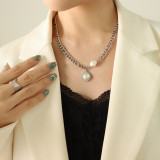 Collar De Acero De Titanio En Oro De 18 Quilates Con Perlas Y Incrustaciones De Cadena Geométrica De Moda