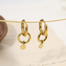 1 par de pendientes colgantes chapados en oro de 18 quilates de acero inoxidable con doble anillo estilo francés Retro estilo IG