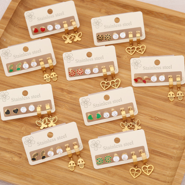 1 Juego de pendientes colgantes de acero inoxidable chapados en mariposa, estilo Simple y elegante, con forma de corazón