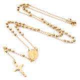 Collar con colgante de cuentas de acero inoxidable con cruz de estilo étnico