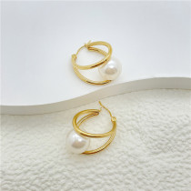 Pendientes de perlas artificiales chapados en acero inoxidable geométricos de estilo simple 1 par