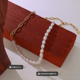 Collar De Acero De Titanio Con Costuras De Perlas De Moda