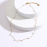 1 pieza de collar de perlas con incrustaciones chapado en acero inoxidable de color sólido a la moda
