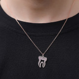 El chapado de acero de titanio de los dientes del estilo simple ahueca hacia fuera el collar largo plateado oro pendiente del collar