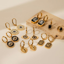 Pendientes chapados en oro de 18K con incrustaciones de ojo de diablo, estilo francés, estilo Vintage, 1 par