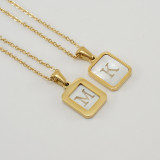 Collar con colgante de acero inoxidable con letras de moda, collares de acero inoxidable con concha chapada en oro