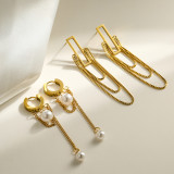 1 par de pendientes colgantes chapados en oro de 18 quilates de acero y titanio con perlas de imitación y borlas de estilo sencillo