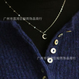 Collar corto de acero de titanio con costura de luna, cadena hecha a mano con cuentas de cristal transparente