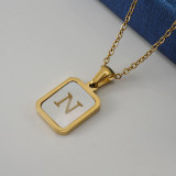 Collar con colgante de acero inoxidable con letras de moda, collares de acero inoxidable con concha chapada en oro