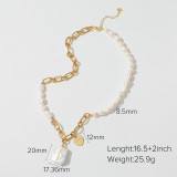 Collar giratorio con forma de corazón y patrón de letras de acero inoxidable de estilo Simple, collares de acero inoxidable con perlas artificiales