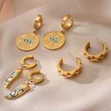 Venta al por mayor, 1 par de pendientes colgantes chapados en oro de 18K de acero titanio con forma de C estilo INS