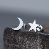 Pendientes simples de acero inoxidable con forma de estrella y luna al por mayor