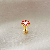 Pendientes tipo botón de acero inoxidable con esmalte floral de estilo simple de 1 pieza