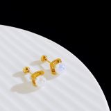 Pendientes de perlas con incrustaciones de acero de titanio con forma de corazón de estilo simple, 1 par