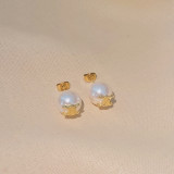 1 par de pendientes de acero inoxidable con revestimiento de perlas estilo francés