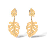 1 par de pendientes colgantes chapados en oro de 18K con incrustaciones de hojas de estilo Retro Simple y circonita de acero de titanio