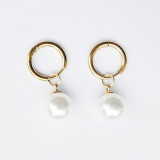 1 par de pendientes colgantes de perlas de acero de titanio con incrustaciones redondas de estilo Simple y elegante