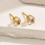 1 par de pendientes chapados en oro de 18 quilates con incrustaciones redondas brillantes de acero inoxidable y circonitas