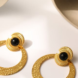 Pendientes redondos de piedra natural con incrustaciones de acero de titanio, 1 par