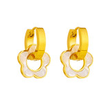 1 par de pendientes colgantes de concha con incrustaciones de acero inoxidable con flores dulces