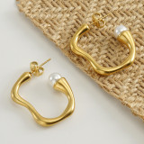 Pendientes de perlas con incrustaciones de acero inoxidable de color sólido de estilo simple 1 par