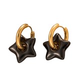 1 par de pendientes colgantes de acero de titanio con revestimiento de estrellas de estilo moderno