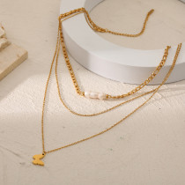 Collares acodados de perlas chapadas en oro de 18K de acero inoxidable con mariposa elegante al por mayor