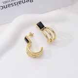 Pendientes de gota de acero de titanio geométricos retro con incrustaciones de circón pendientes de acero inoxidable 1 par