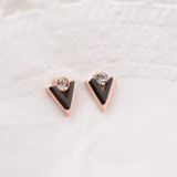 Pendientes de acero de titanio, oro rosa, triángulo negro, circonita geométrica a la moda, venta al por mayor