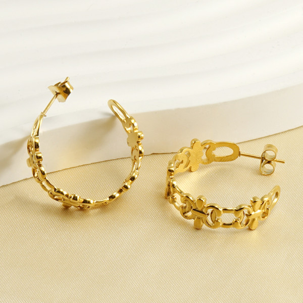 1 par de pendientes chapados en oro de 18 quilates con forma de C estilo INS, chapados en acero inoxidable