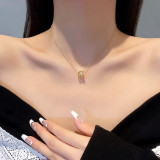 Cadena de clavícula con colgante de circonio de acero y titanio geométrico a la moda para mujer