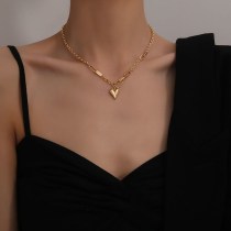 Collar De Acero De Titanio En Forma De Corazón De Moda Cadena De Clavícula Irregular Simple