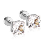 Pendientes cuadrados de acero inoxidable con diamantes de imitación, estilo simple, 1 par