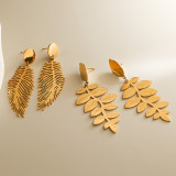 1 par de pendientes colgantes chapados en oro de 18 quilates con revestimiento de hojas retro