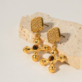 1 par de pendientes colgantes chapados en oro de 18 quilates con gemas de acero inoxidable con incrustaciones cruzadas retro