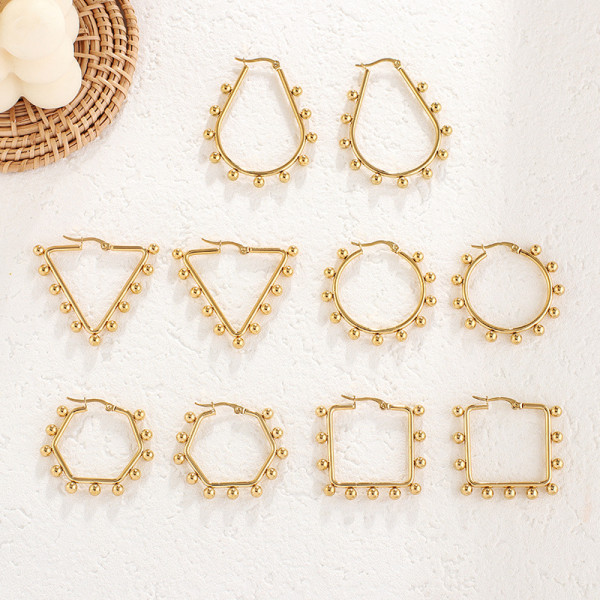 Pendientes chapados en acero inoxidable, cuadrados, redondos, triangulares, a la moda, 1 par