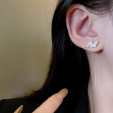 1 par de pendientes chapados en oro de concha de acero titanio con incrustaciones de mariposa dulce informal