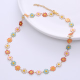 Collar De Cadena Epoxi De Acero Inoxidable Con Flores De Moda