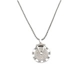 Collar con colgante de diamantes de imitación con incrustaciones de acero de titanio redondo estilo romano básico estilo moderno cadena para suéter