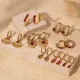 1 par de pendientes colgantes chapados en oro de 18 quilates con incrustaciones de acero inoxidable con incrustaciones de chapado en forma de corazón y sector geométrico de estilo francés estilo vintage