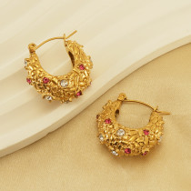 1 par de pendientes chapados en oro de 18K con incrustaciones de diamantes de imitación chapados en acero inoxidable en forma de U brillante estilo INS