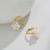 Pendientes de acero inoxidable de estilo vintage Chapado en pendientes de acero inoxidable con perlas artificiales