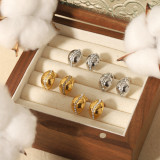 Pendientes chapados en oro de 18K con incrustaciones de acero inoxidable, 1 par, estilo Simple, Color sólido, pulido, perlas artificiales, circón