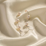 1 par de pendientes colgantes de perlas con incrustaciones de acero inoxidable con borla estilo INS