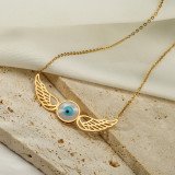 Collar con colgante chapado en oro de 18 quilates, alas de ángel artísticas de estilo moderno, ojo del diablo, chapado en acero de titanio