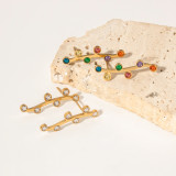 1 par de pendientes de diamantes de imitación con incrustaciones de acero inoxidable con hojas informales estilo INS