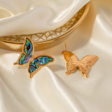 1 par de aretes chapados en oro de 18 quilates de acero inoxidable con revestimiento de mariposa estilo IG