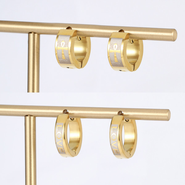 Pendientes chapados en acero inoxidable con forma de corazón y cruz de amor a la moda, 1 par